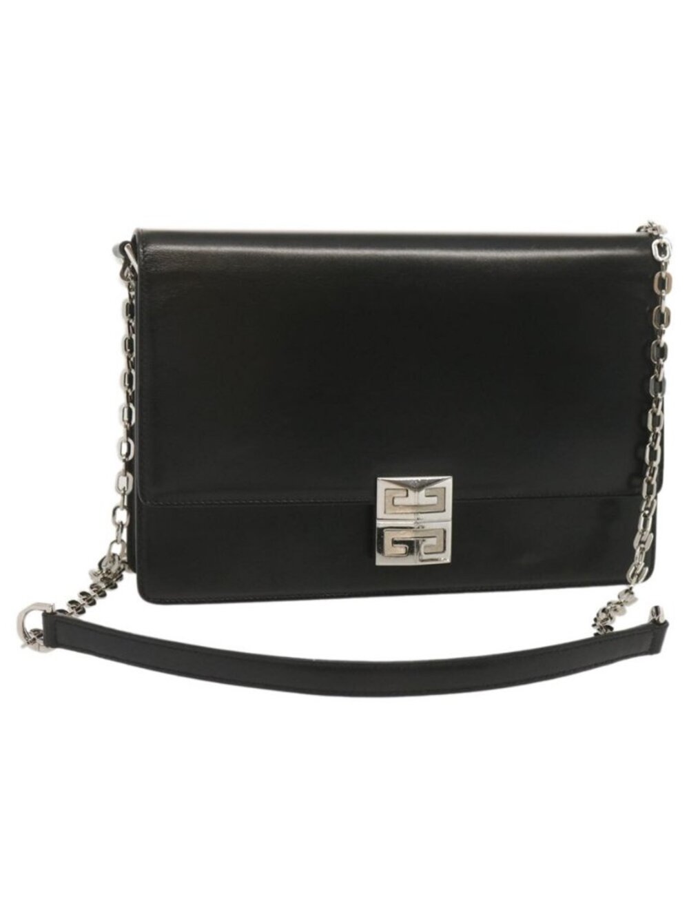 Authentic GIVENCHY Chain Shoulder Bag Leather Black